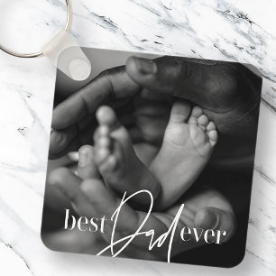 Best Dad Ever Modern Classic Simple Elegant Photo Key Ring