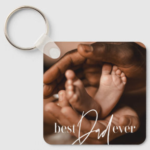 Best Dad Ever Modern Classic Simple Elegant Photo Key Ring