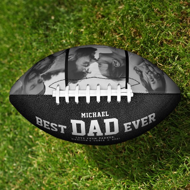 BEST DAD EVER Modern Cool Black and White Photos Football (Creator Uploaded)