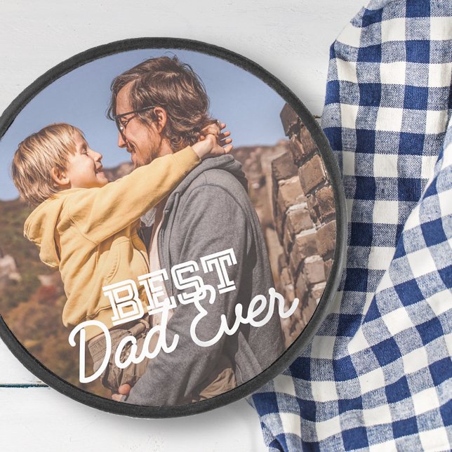 Best Dad Ever Modern Cool Stitch Custom Photo Hockey Puck (Creator Uploaded)