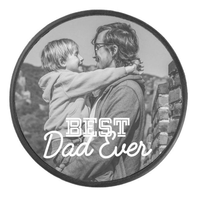 Best Dad Ever Modern Cool Stitch Custom Photo Hockey Puck (Front)