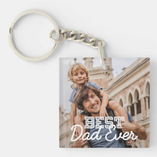 Best Dad Ever Modern Cool Stitch Custom Photo Key Ring