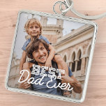 Best Dad Ever Modern Cool Stitch Custom Photo Key Ring<br><div class="desc">This simple and modern design is composed of serif and cursive typography and add a custom photo</div>