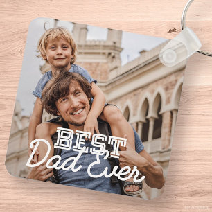 Best Dad Ever Modern Cool Stitch Custom Photo Key Ring