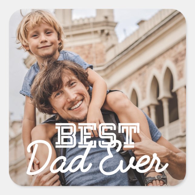 Best Dad Ever Modern Cool Stitch Custom Photo Square Sticker (Front)