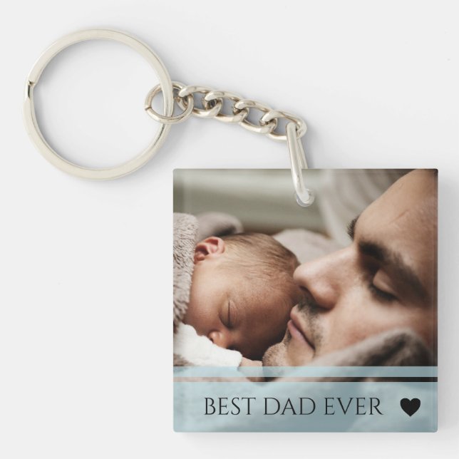 Best Dad Ever Modern Custom Photo Key Ring (Front)