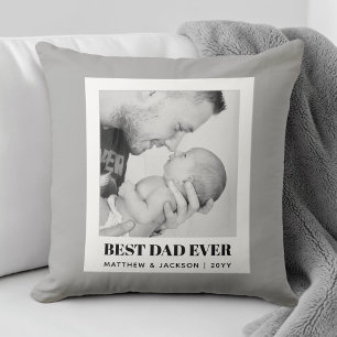 Best Dad Ever Modern Grey Minimalist Custom Photo Cushion