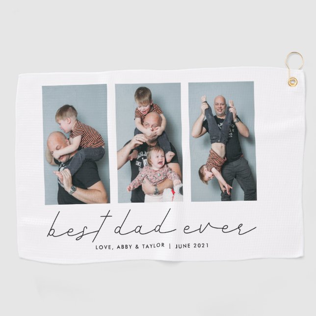 Best Dad Ever Modern Multi Photo Golf Towel (Horizontal)