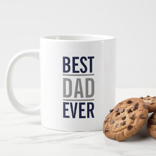 Best Dad Ever   Modern Navy Blue and Grey Coffee M Large Coffee Mug
