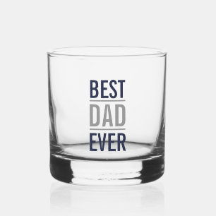 Best Dad Ever Modern Navy Blue and Grey Whiskey Glass
