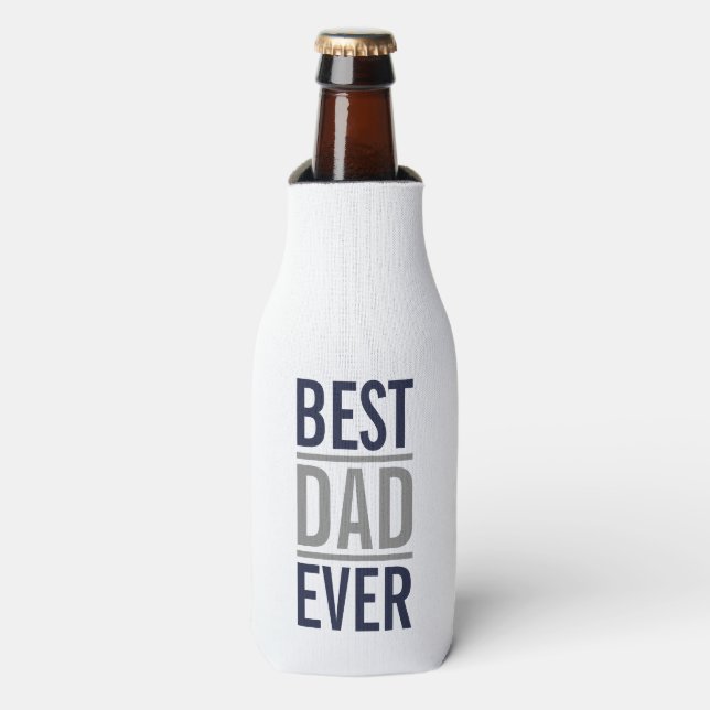 Best Dad Ever | Modern Navy Blue Bottle Cooler (Bottle Front)