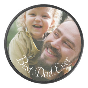 Best Dad Ever Modern Personalised Photo Hockey Puck