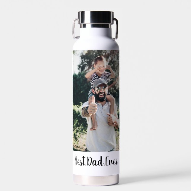 Best Dad Ever Modern Photo Collage Water Bottle (Front)