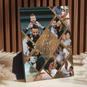 Best Dad Ever Modern Photo Collage Woodgrain Plaque