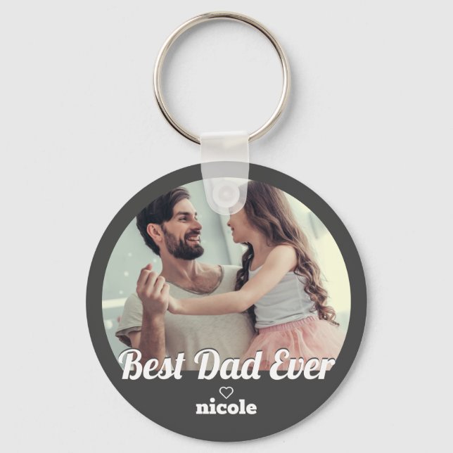 Best Dad Ever Modern Photo Keepsake Key Ring (Front)