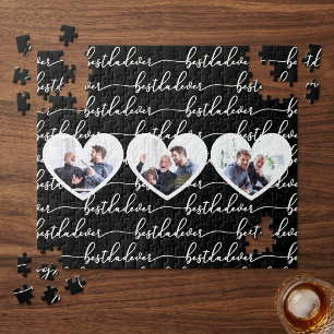 Best Dad Ever Modern Script Black 3 Photo Jigsaw Puzzle