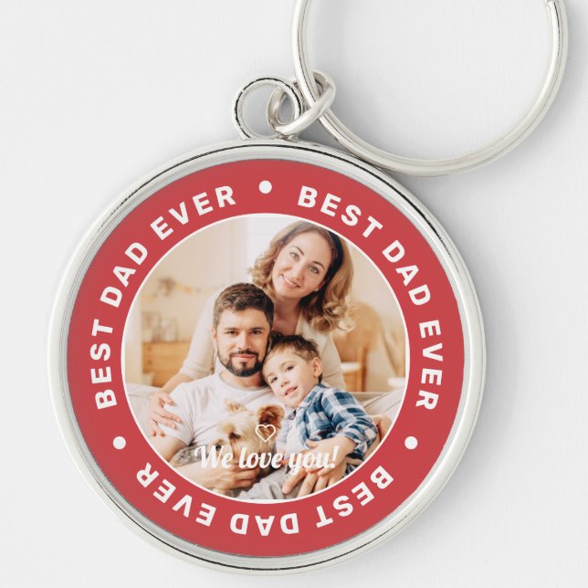 Best Dad Ever Modern Simple Custom Photo Key Ring (Front)