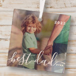 Best Dad Ever Modern Simple Playful Script Photo Glass Tree Decoration<br><div class="desc">Design is composed of modern and playful script typography. Add family photo.</div>