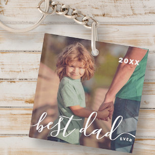 Best Dad Ever Modern Simple Playful Script Photo Key Ring