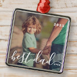 Best Dad Ever Modern Simple Playful Script Photo Metal Ornament<br><div class="desc">Design is composed of modern and playful script typography. Add family photo.</div>