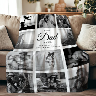 BEST DAD EVER Modern Trendy Black and White Fleece Blanket