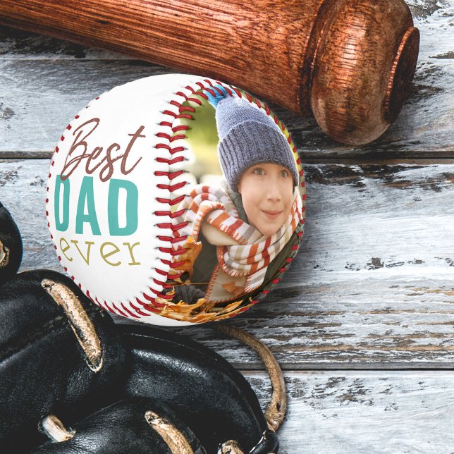 Best Dad Ever Modern Typography 2 Photo Baseball (Creator Uploaded)