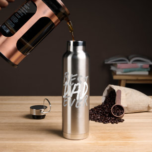 Best Dad Ever Modern White and Grey Grunge Water Bottle