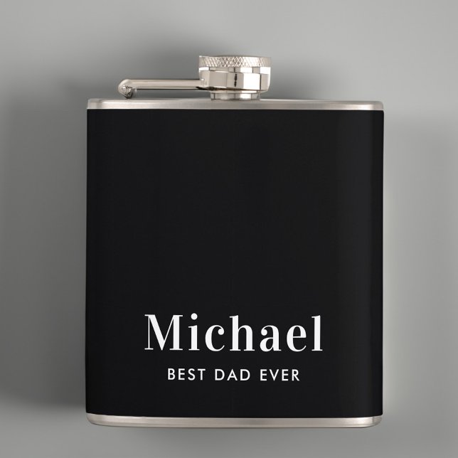 Best Dad Ever Monogram Black Hip Flask (Creator Uploaded)
