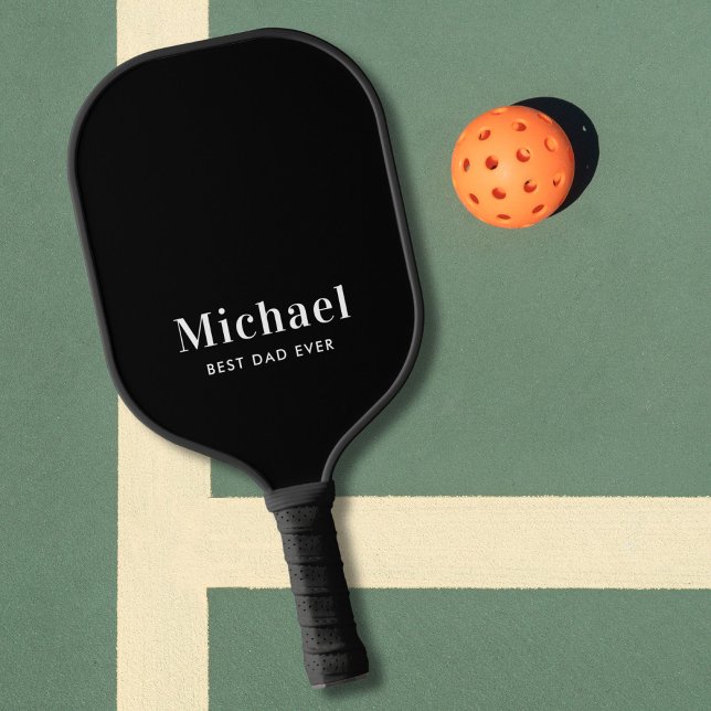 Best Dad Ever Monogram Black Pickleball Paddle (Creator Uploaded)
