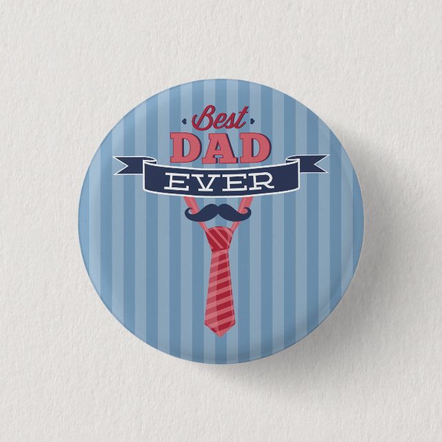 Best Dad Ever Moustache and Tie Blue Stripes 3 Cm Round Badge (Front)