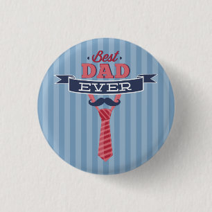 Best Dad Ever Moustache and Tie Blue Stripes 3 Cm Round Badge