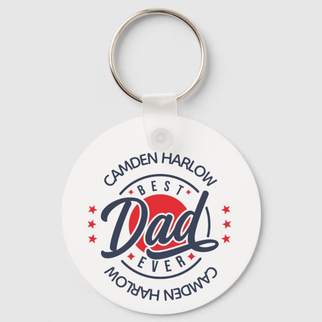 Best Dad Ever Name Red White Blue Key Ring (Front)