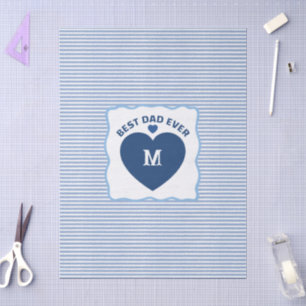 Best Dad Ever navy blue Monogram heart stripped Tissue Paper