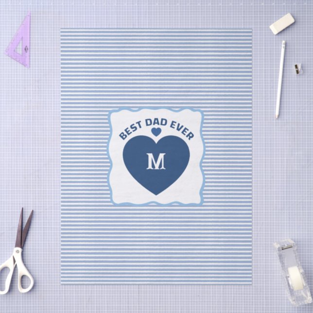 Best Dad Ever navy blue Monogram heart stripped Tissue Paper (Craft)