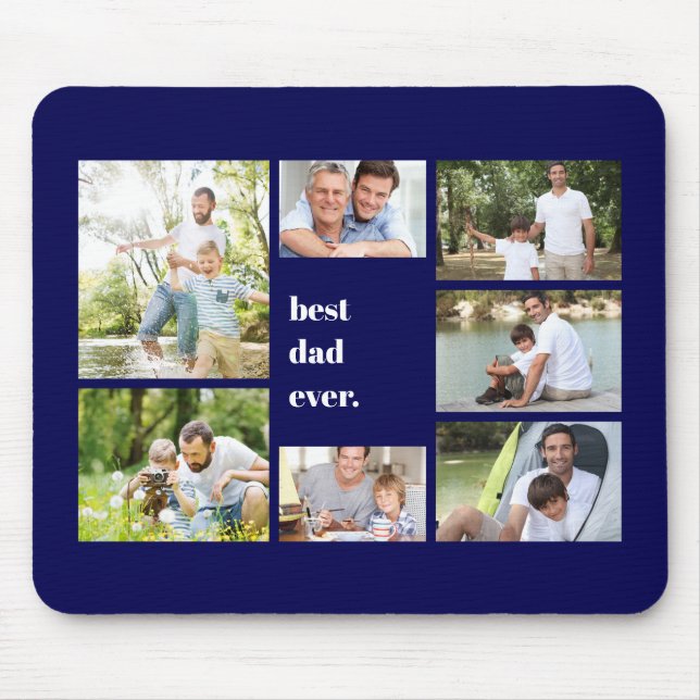 Best Dad Ever Navy Blue Photo Collage Mouse Pad (Front)