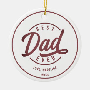 Best Dad Ever One Photo Modern Script Ceramic Ornament