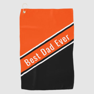 Best Dad Ever Orange Black Diagonal Stripe Golf Towel