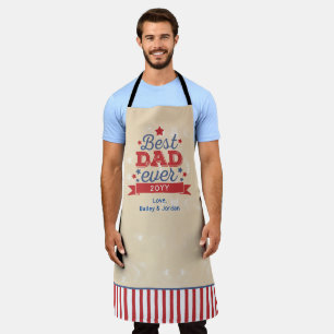 Best Dad Ever Patriotic Red Blue Stars Retro Apron