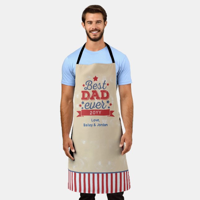 Best Dad Ever Patriotic Red Blue Stars Retro Apron (Worn)