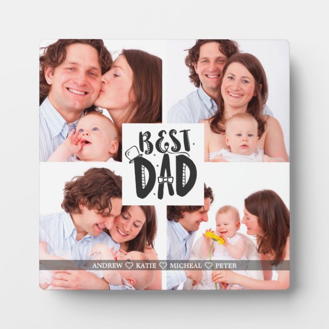 Best Dad Ever, Personalised 4 Photo College gift Plaque (Front)