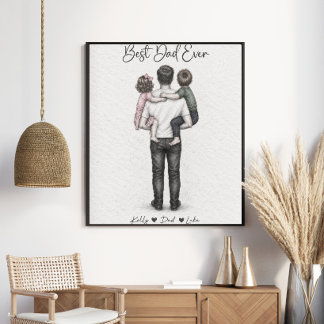 Best Dad Ever Personalised Father & Kids Portrait Poster