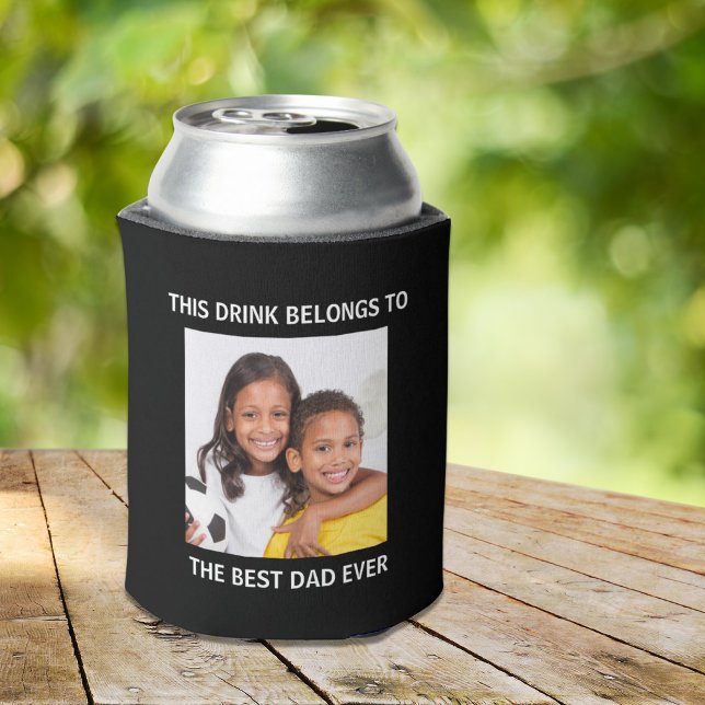 Best Dad Ever Personalised Photo Black Can Cooler (Celebrate the best dad ever with a custom photo can cooler - a gift that he will love, use and enjoy)