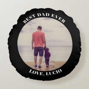 Best dad ever personalised photo black round cushion
