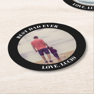 Best dad ever personalised photo black round paper coaster