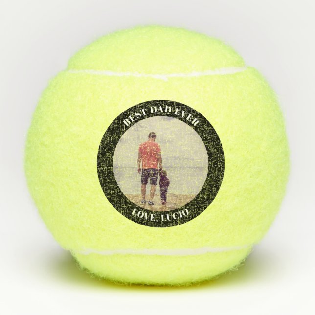 Best dad ever personalised photo black tennis balls (Front)