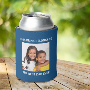 Best Dad Ever Personalised Photo Blue Can Cooler