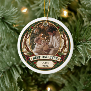 Best Dad Ever Personalised Photo Christmas Ceramic Ornament