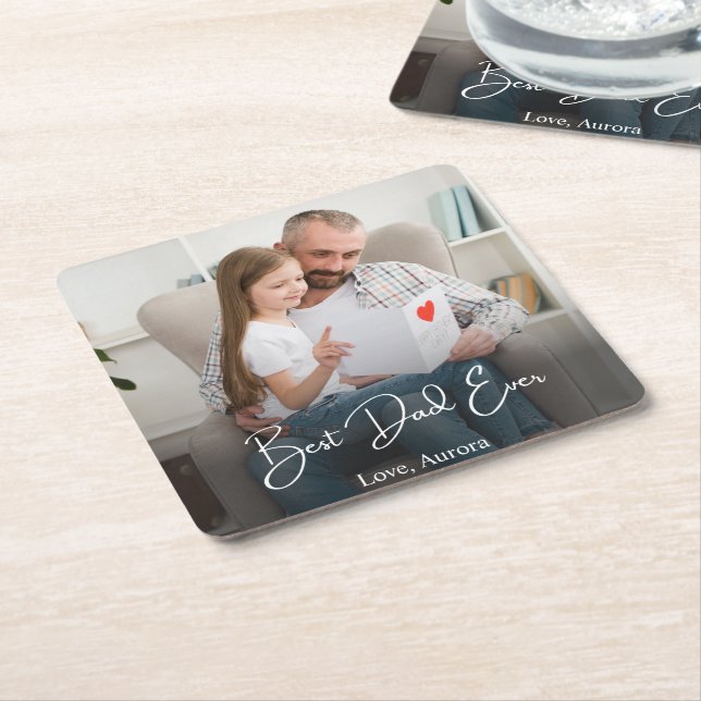 Best Dad Ever Personalised Photo Square Paper Coaster (Angled)