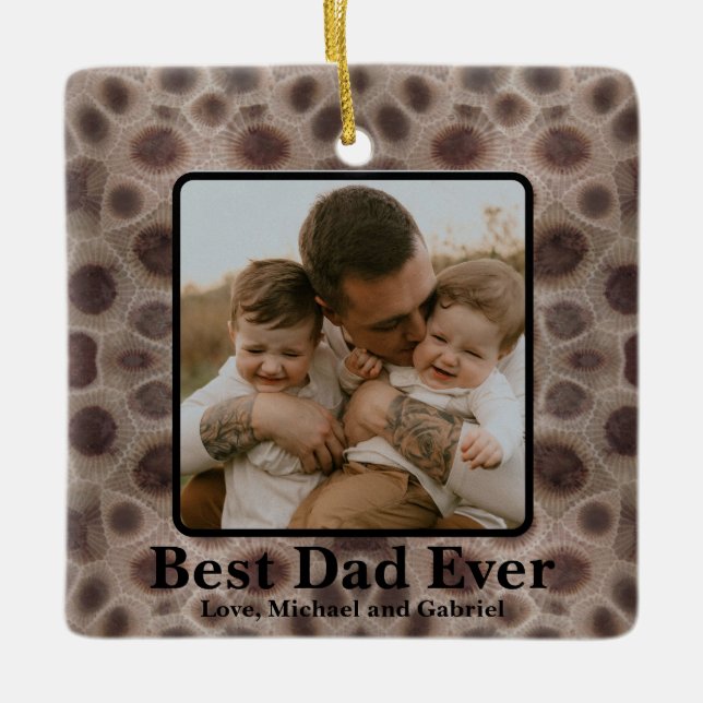 Best Dad Ever Petoskey Stone Michigan Great Lakes Ceramic Ornament (Front)