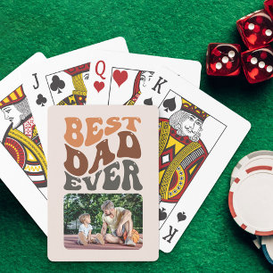 Best Dad Ever Photo and Groovy Retro Typography Playing Cards
